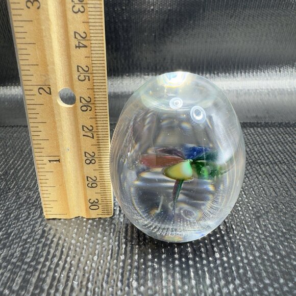 2001 Hand Blown Glass Paperweight Oval Egg Shaped Flower Inside Artist Signed - Picture 2 of 9